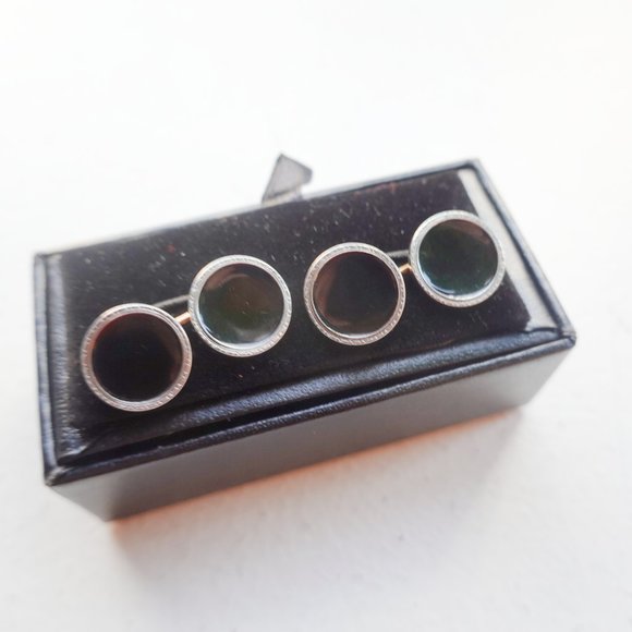 Vintage Black Onyx Platinum Krementz men's cufflinks - Picture 1 of 2